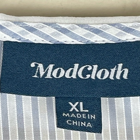 ModCloth White/Blue Striped Button Down Blouse - Picture 7 of 8